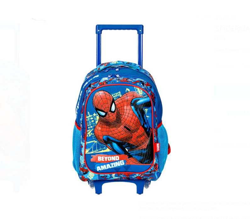 Ghiozdan, Troler scoala pentru baieti, SPIDERMAN, 2 compartimente