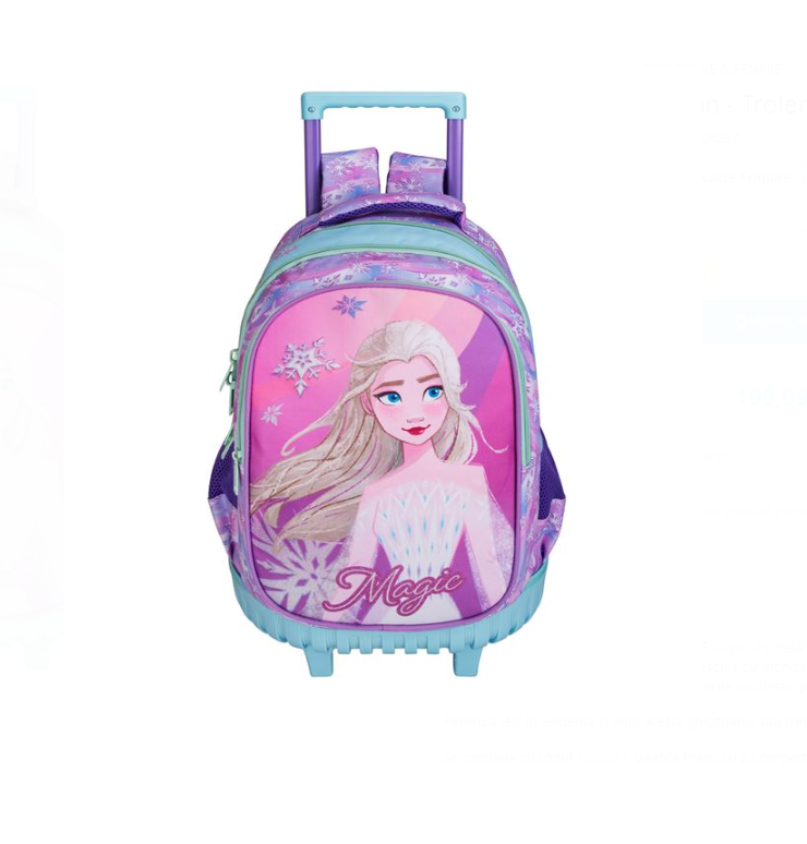 Ghiozdan scolar fete cu 3 compartimente, tip troller-Frozen cu Glitter