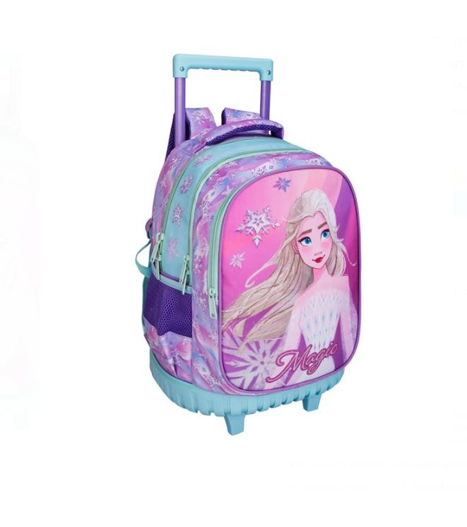 Ghiozdan scolar fete cu 3 compartimente, tip troller-Frozen cu Glitter - imagine 3