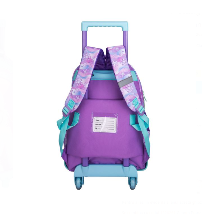 Ghiozdan scolar fete cu 3 compartimente, tip troller-Frozen cu Glitter - imagine 2