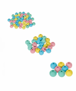 Set 80 de margele colorate din lemn, 3 marimi