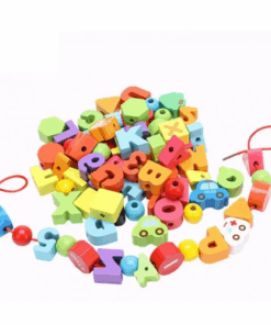 Joc de tip Montessori, set 75 margele din lemn, 3 ani