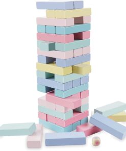 Joc de societate Jenga, 54 piese din lemn colorate, 3 ani+