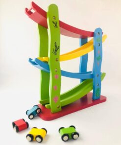 Circuit de curse cu 4 piste si 4 masinute din lemn 01.jpg