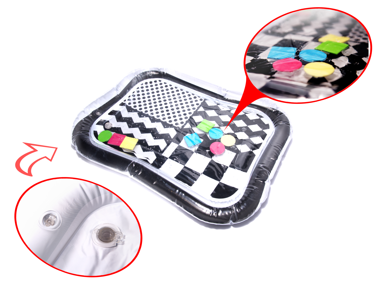 Covoras gonflabil cu apa, modele contrastante ALB-NEGRU, 65CM X 50CM, 6 luni+ - imagine 5