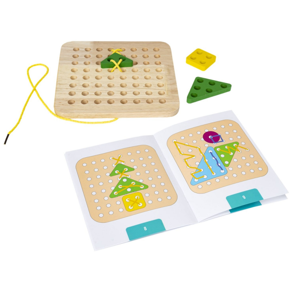 Joc Montessori de snuruit din lemn - Forme geometrice, 3 ani - imagine 3