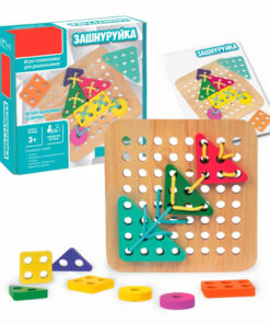 Joc Montessori de snuruit din lemn - Forme geometrice, 3 ani