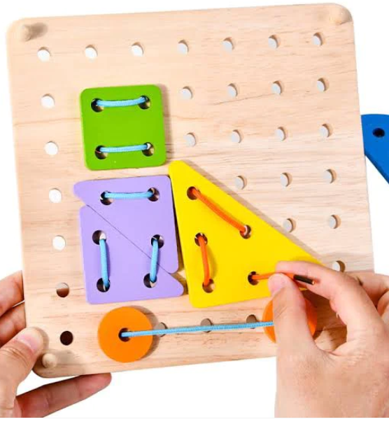 Joc Montessori de snuruit din lemn - Forme geometrice, 3 ani - imagine 8