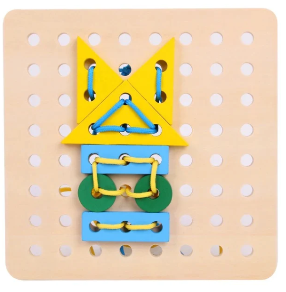 Joc Montessori de snuruit din lemn - Forme geometrice, 3 ani - imagine 7