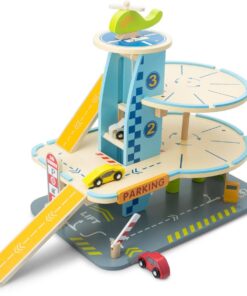 Joc din lemn Parcare supraetajata cu masinute si elicopter 05.jpeg