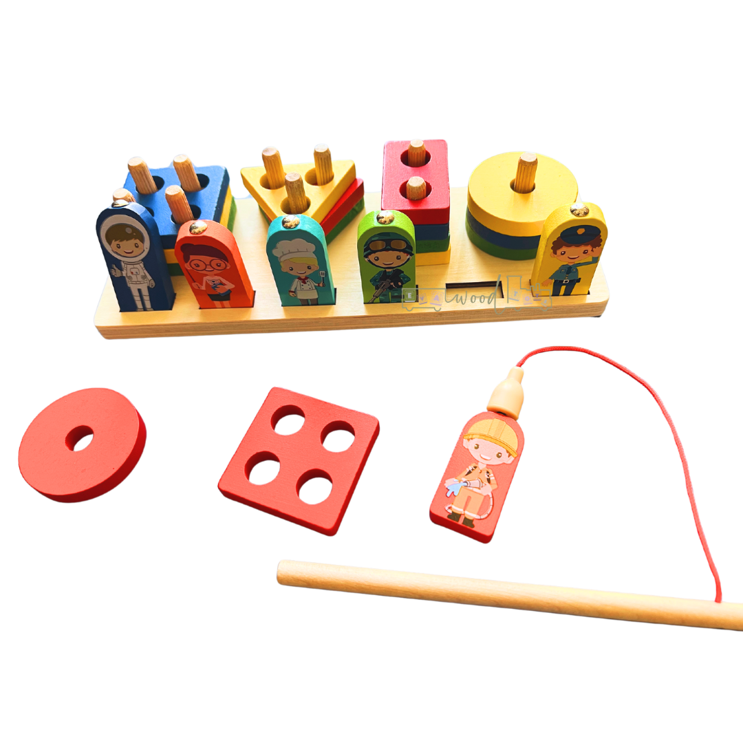 Jocul multifunctional tip Montessori, Sortator si joc de pescuit, 3 ani 01