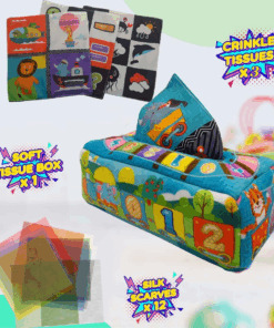 Jucarie educativa si senzoriala bebe, Cutia cu batiste, 0 luni+ 0005