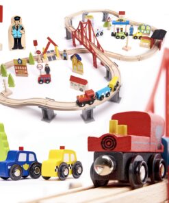 Orasel cu circuit auto si feroviar din lemn 70 piese 01.jpeg