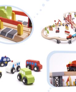 Orasel cu circuit auto si feroviar din lemn 70 piese 02.jpeg