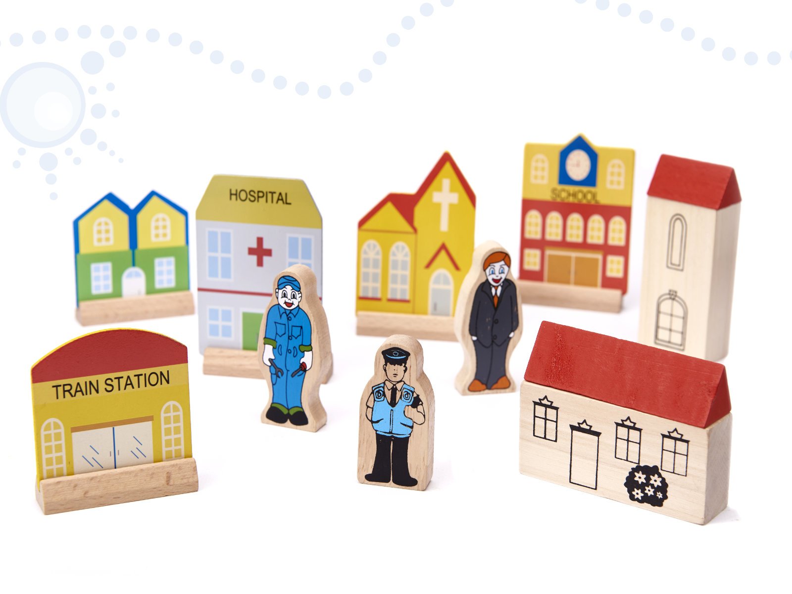 Orasel cu circuit auto si feroviar din lemn 70 piese 06.jpeg