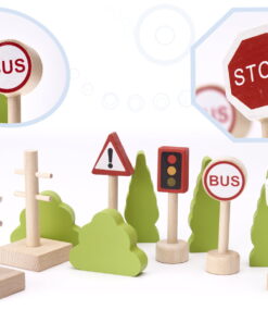 Orasel cu circuit auto si feroviar din lemn 70 piese 10.jpeg