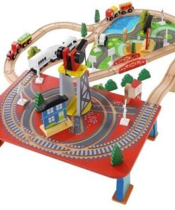 Orasel cu circuit auto si feroviar din lemn pe 2 nivele cu 88 de piese 01.jpeg