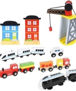 Orasel cu circuit auto si feroviar din lemn pe 2 nivele cu 88 de piese 02.jpeg