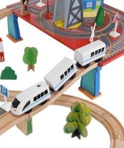 Orasel cu circuit auto si feroviar din lemn pe 2 nivele cu 88 de piese 04.jpeg