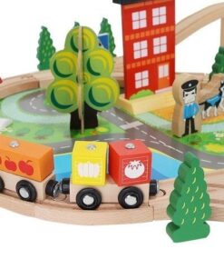 Orasel cu circuit auto si feroviar din lemn pe 2 nivele cu 88 de piese 05.jpeg