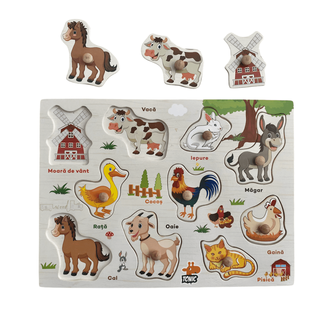 Puzzle Incastru din lemn cu Animale Domestice in limba romana 1.png