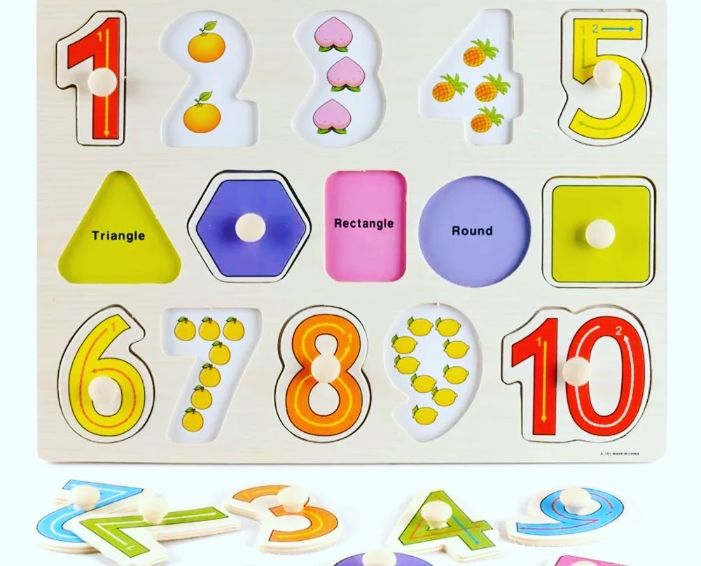 Puzzle incastru cu imagine de asociere, Numere si forme geometrice - imagine 5