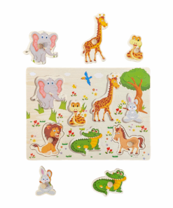 Puzzle incastru din lemn cu butoni si 7 animale Salbatice 01.png