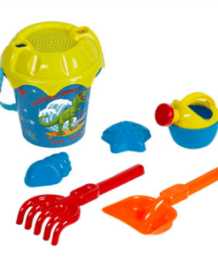 Set 6 jucarii pentru plaja si nisip 15x17 cm Galetusa albastra cu dinozaur 01.png