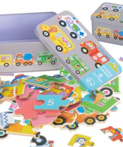Set 6 puzzle uri cu animale din Vehicule in cutie metalica 25 piese mari 01.jpeg
