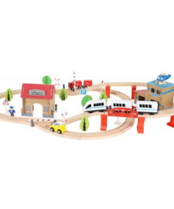 Set de constructie cu circuit auto si feroviar din lemn 89 piese 01.jpeg