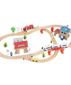 Set de constructie cu circuit auto si feroviar din lemn 89 piese 02.jpeg