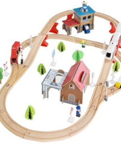 Set de constructie cu circuit auto si feroviar din lemn 89 piese 05.jpeg