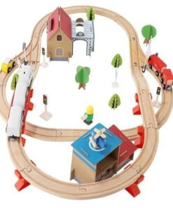 Set de constructie cu circuit auto si feroviar din lemn 89 piese 10.jpeg