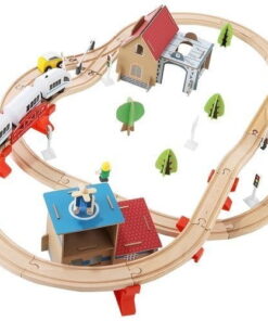 Set de constructie cu circuit auto si feroviar din lemn 89 piese 11.jpeg