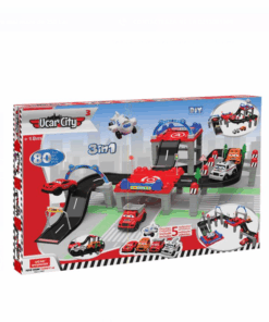 Cuburi de construit tip lego 80 piese mari Orasel cu 4 vehicule 18 luni 01.png