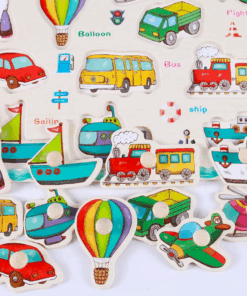 Puzzle incastru din lemn cu butoni Mijloace de transport 02.png