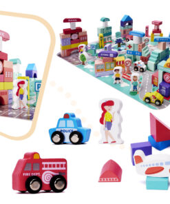 KX6197 Klocki drewniane edukacyjne miasto puzzle 128el 2