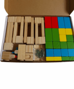 Set de constructie din lemn circuit cu bile Marble Track 42 piese 3 ani 01.png