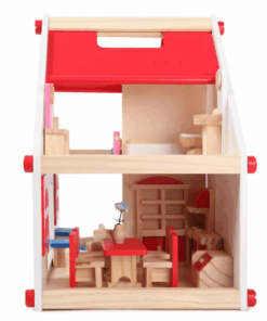 Casa de papusi din lemn cu mobilier si figurine 40 cm Roz 4.png