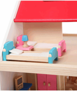 Casa de papusi din lemn cu mobilier si figurine 40 cm Roz 6.png