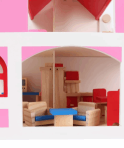Casa de papusi din lemn cu mobilier si figurine 40 cm Roz 7.png