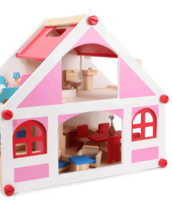 Casa de papusi din lemn cu mobilier si figurine 40 cm Roz 8.png