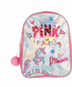 Ghiozdan cu 2 compartimente Roz Holografic Unicorn 01.png