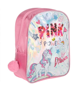 Ghiozdan cu 2 compartimente Roz Holografic Unicorn 02.png