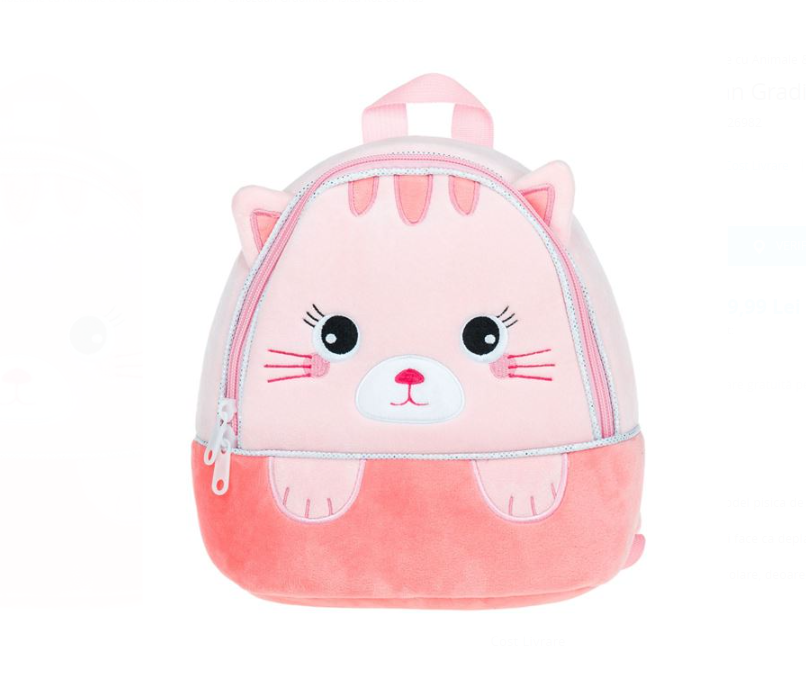 Ghiozdan de gradinita cu 1 compartiment roz Pisicuta 01.png