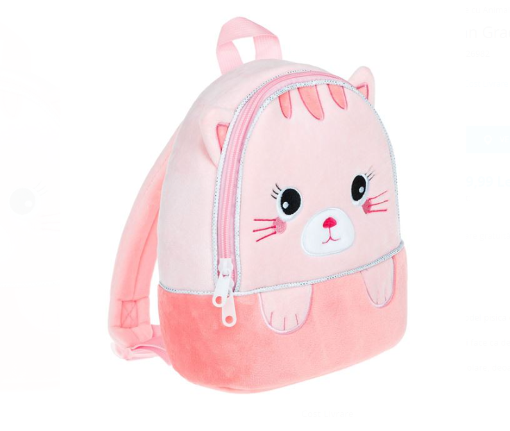 Ghiozdan de gradinita cu 1 compartiment roz Pisicuta 02.png