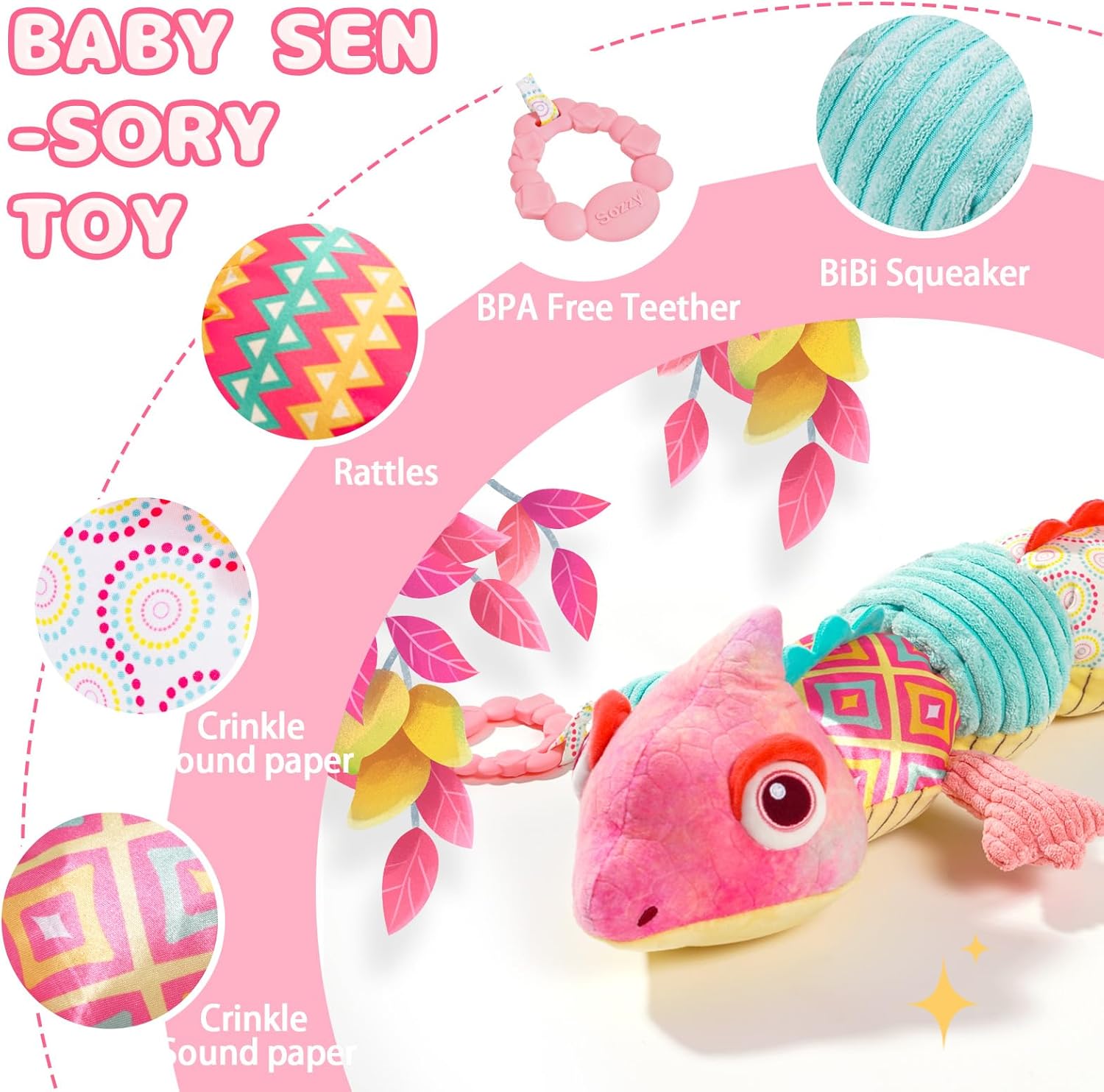 Jucarie multifunctionala de plus pentru bebelusiCameleon roz 0 luni 09.jpg