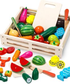 Ladita cu 14 fructe si legume de feliat din lemn cu magnet 3 ani 01.jpg