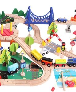 Orasel cu circuit auto si feroviar din lemn cu 108 de piese 3 ANI 01.jpg