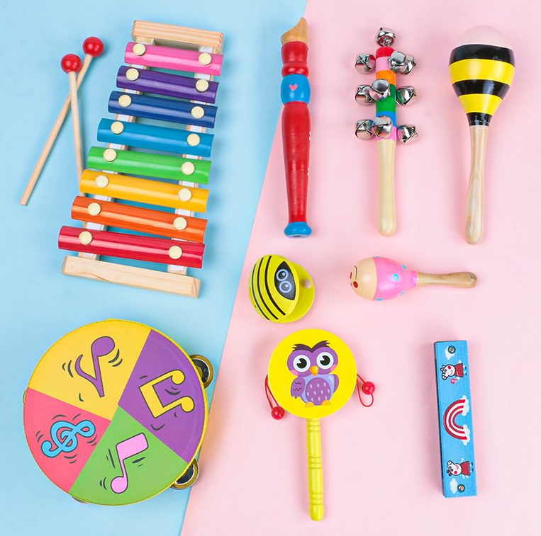 Set 9 instrumente muzicale din lemn pentru copii 3 ani 002.png